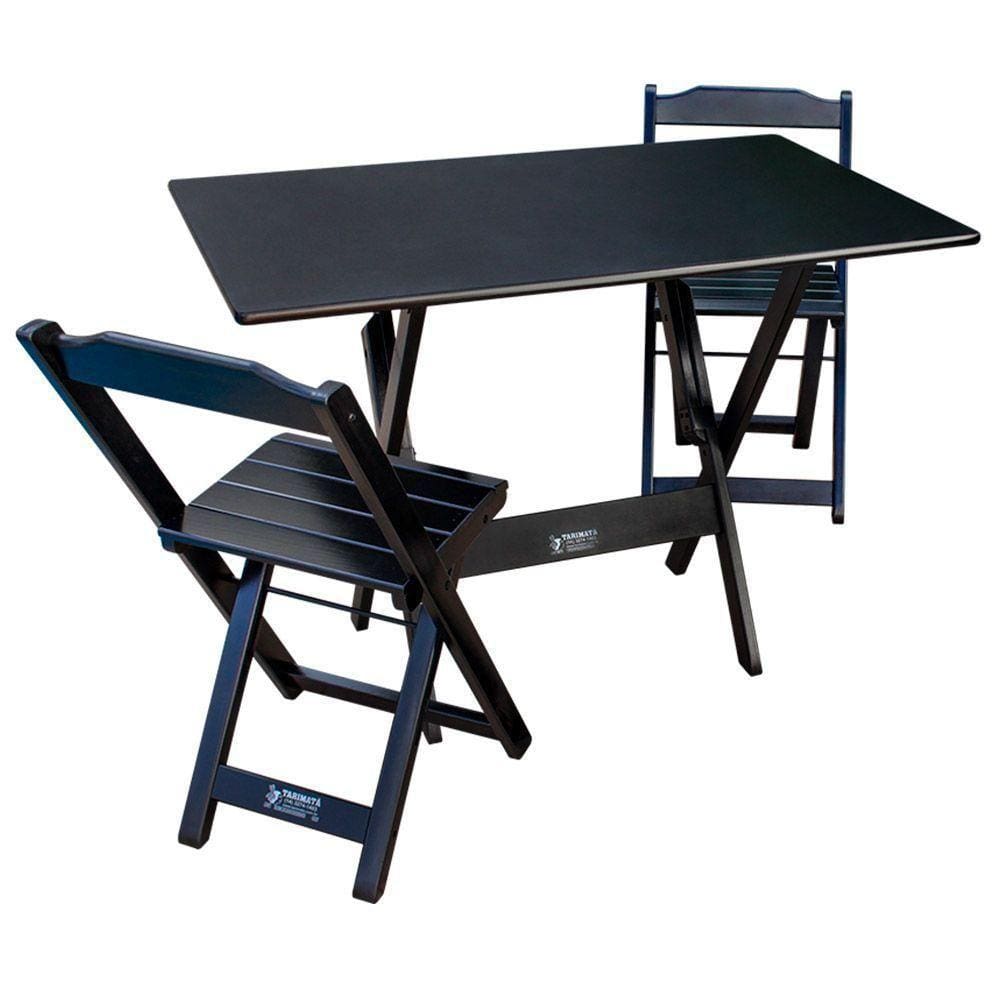 Conjunto De Mesa Dobrável 70x110 Com 2 Cadeiras Preto - Cor: Preto