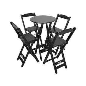 Conjunto Bistrô Mesa Dobrável De Madeira Redonda Com 4 Banquetas Preta - Cor: Preto
