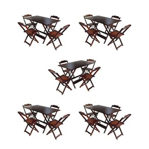 Kit 5 Conjuntos De Mesa Dobravel Com 4 Cadeiras De Madeira 120X70 Para Restaurante E Bar - Imbuia