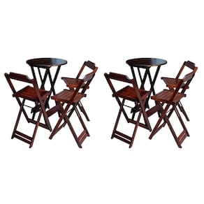 Kit 2 Jogos De Mesa Bistrô De Madeira Dobrável Com 3 Banquetas - Imbuia