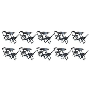Kit 10 Jogos De Mesa Dobravel Com 2 Cadeiras De Madeira 70X70 - Preto - Preto