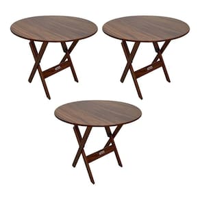 Kit 3 Mesas Dobráveis De Madeira Redonda 90cm Imbuia - Cor: Marrom