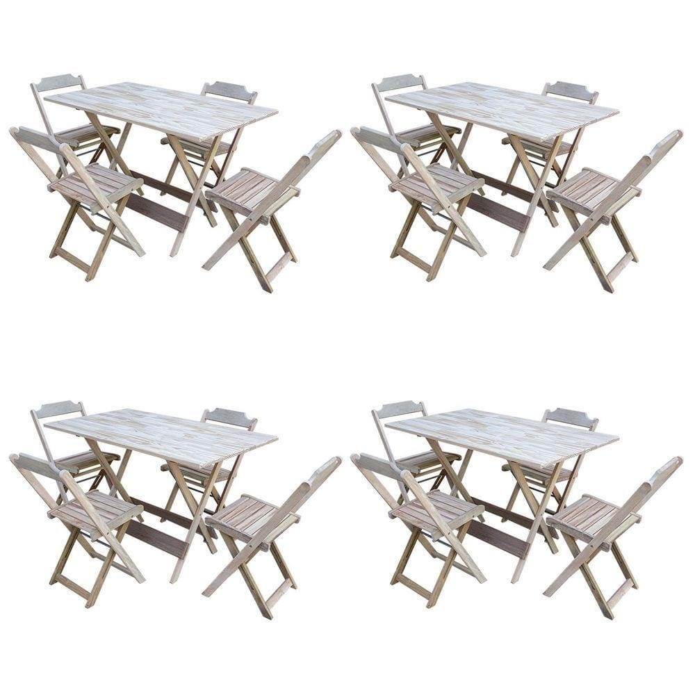 Kit 4 Conjuntos De Mesa Com 4 Cadeiras De Madeira Dobravel 120X70 Sem Pintura/Crua - Marrom