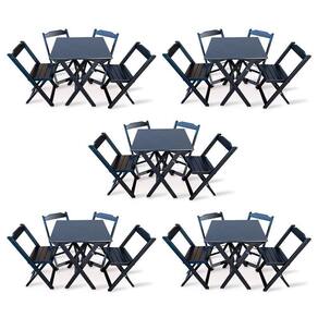 Kit De 5 Conjuntos De Mesa Dobrável 60x60 Com 4 Cadeiras Preto - Cor: Preto