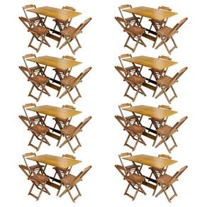 Kit 8 Conjuntos De Mesa Com 4 Cadeiras De Madeira Dobravel 120X70 Mel - Amarelo