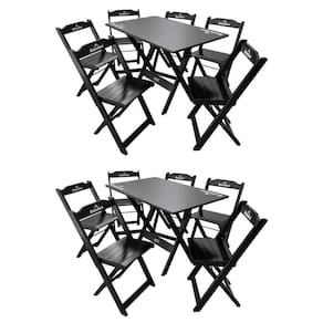 Kit 2 Conjuntos Mesa Dobrável Madeira 110x70 Com 6 Cadeiras Personalizada Hei Preta - Cor: Preto