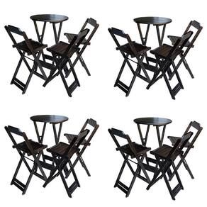 Kit 4 Conjuntos De Mesa Bistrô Dobravel Em Madeira Maciça Com 3 Banquetas Altas - Tabaco - Marrom