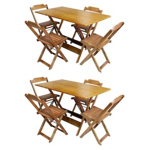 Kit 2 Conjuntos De Mesa Com 4 Cadeiras De Madeira Dobravel 120X70 Mel - Amarelo