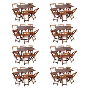 Kit 8 Conjuntos De Mesa Dobráveis De Madeira 70x110cm Com 6 Cadeiras Imbuia Marrom