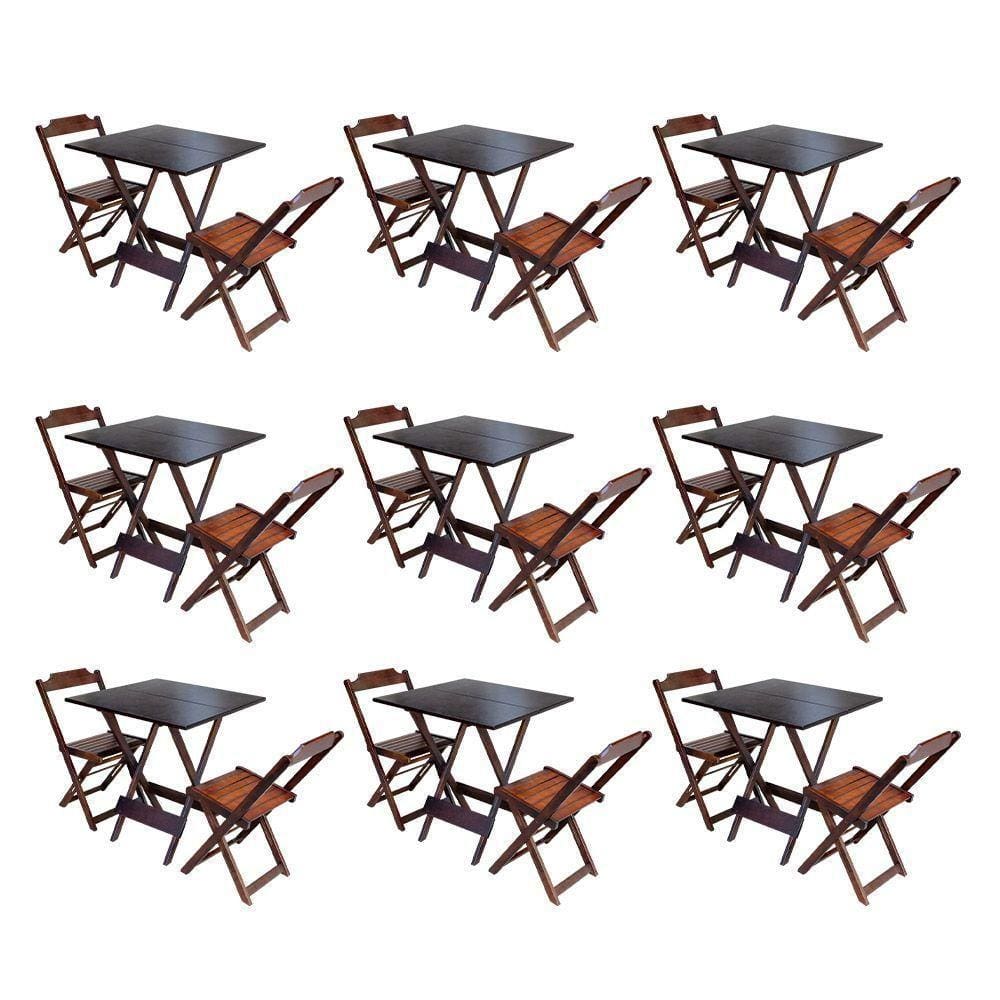 Kit 9 Conjuntos De Mesa Dobravel Com 2 Cadeiras De Madeira 70X70 Para Restaurante E Bar - Imbuia