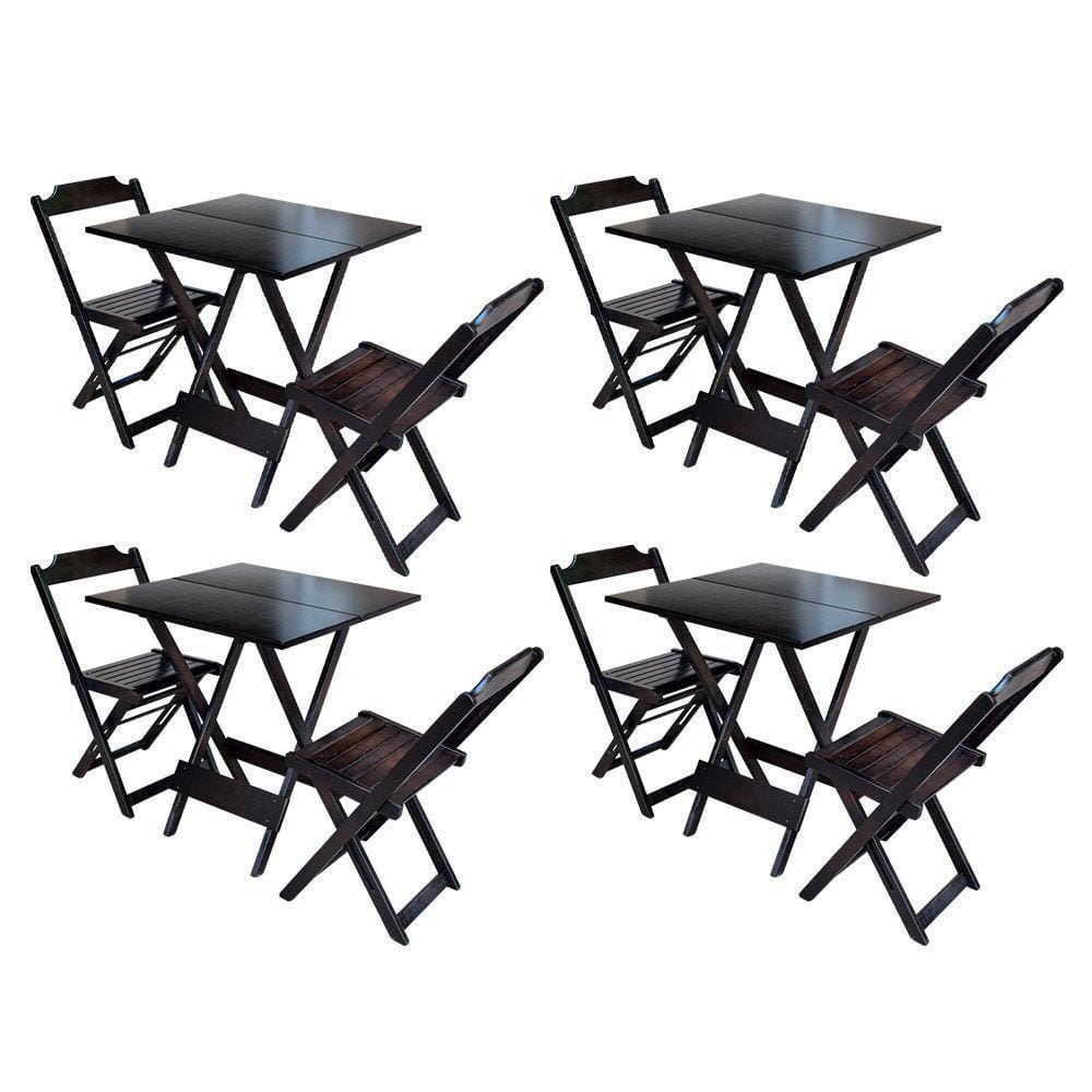 Kit 4 Jogos De Mesa Dobravel Com 2 Cadeiras De Madeira 70X70 - Tabaco - Marrom