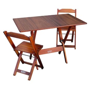 Conjunto Com Jogo De Mesa Dobravel 70x110 Com 2 Cadeiras Imbuia - Tarimata - Cor: Marrom