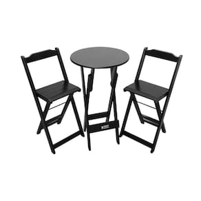 Mesa Bistrô Dobrável De Madeira Redonda Com 2 Banquetas Preta - Cor: Preto