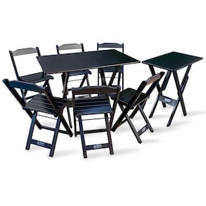 Jogo De Mesa Dobrável 1,10x70 Com 6 Cadeiras E Mesa Aparador Tarimatã Para Area Gourmet - Preto