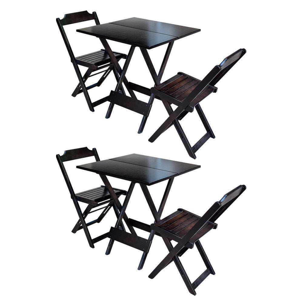 Kit 2 Conjuntos De Mesa Dobravel Com 2 Cadeiras De Madeira 70X70 - Tabaco - Marrom