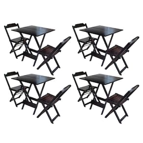 Kit 4 Jogos De Mesa Dobravel Com 2 Cadeiras De Madeira 70X70 - Tabaco - Marrom