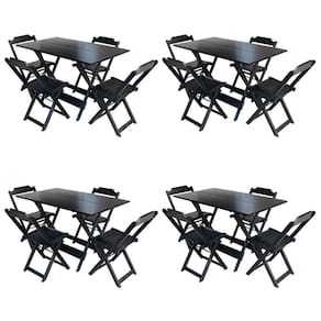Kit 4 Jogos De Mesa Com 4 Cadeiras De Madeira Dobravel 120X70 - Preto - Preto