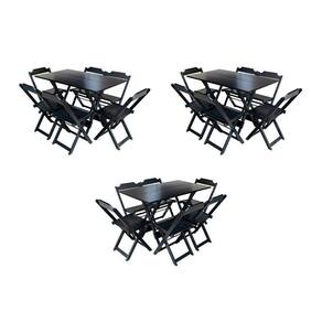 Kit 3 Jogos De Mesa Dobravel Com 6 Cadeiras De Madeira 120X70 Para Restaurante E Bar - Preto