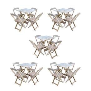 Kit 5 Conjuntos De Mesa Dobravel Com 4 Cadeiras De Madeira 70X70 Para Restaurante E Bar - Sem Pintur