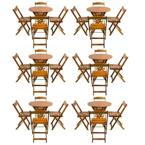 Kit 6 Jogos De Mesa Dobravel Com 4 Cadeiras Tampo Redondo 70X70 Mel - Amarelo