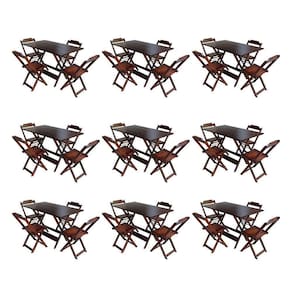 Kit 9 Jogos De Mesa Dobravel Com 4 Cadeiras De Madeira 120X70 Para Restaurante E Bar - Imbuia
