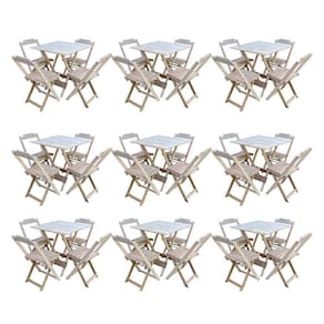 Kit 9 Conjuntos De Mesa Dobravel Com 4 Cadeiras De Madeira 70X70 Para Restaurante E Bar - Sem Pintur