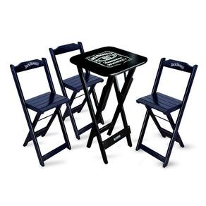 Conjunto De Mesa Bistrô Dobrável Jack Daniel`s Com 3 Banquetas De Madeira Preta - Cor: Preto