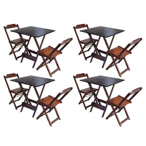 Kit 4 Conjuntos De Mesa Dobravel Com 2 Cadeiras De Madeira 70X70 - Imbuia - Marrom