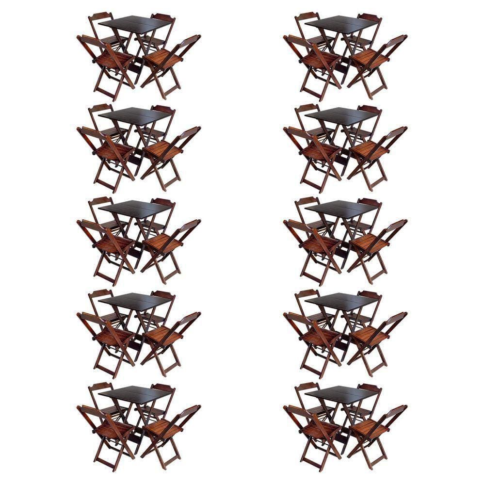Kit 10 Jogos De Mesa Com 4 Cadeiras De Madeira Dobravel 60X60 - Imbuia - Marrom