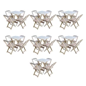 Kit 7 Jogos De Mesa Dobravel Com 4 Cadeiras De Madeira 70X70 Para Restaurante E Bar - Sem Pintura