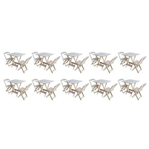 Kit 10 Jogos De Mesa Dobravel Com 2 Cadeiras De Madeira 70X70 - Sem Pin - Marrom