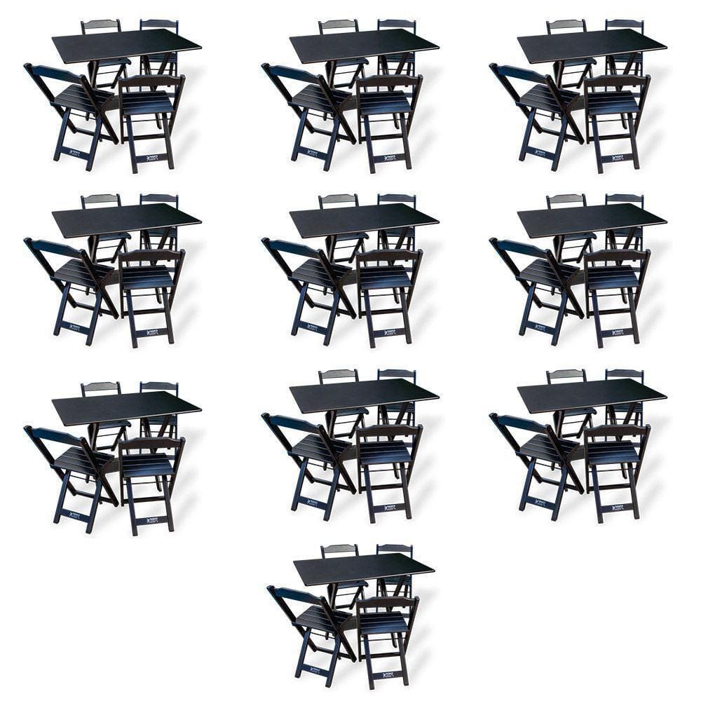 Kit De 10 Conjuntos De Mesa Dobrável 70x110 Com 4 Cadeiras Preto - Cor: Preto