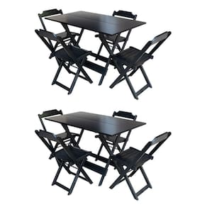 Kit 2 Jogos De Mesa Com 4 Cadeiras De Madeira Dobravel 120X70 - Preto - Preto