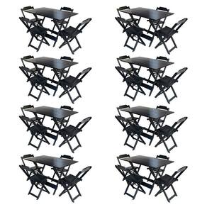 Kit 8 Jogos De Mesa Com 4 Cadeiras De Madeira Dobravel 120X70 - Preto - Preto