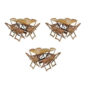 Kit 3 Conjuntos De Mesa Dobravel Com 6 Cadeiras De Madeira 120X70 Para Restaurante E Bar - Mel