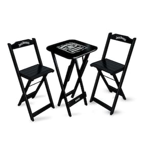 Conjunto De Mesa Bistrô Dobrável Jack Daniel`s Com 2 Banquetas De Madeira Preta - Cor: Preto