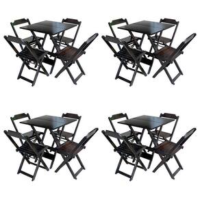 Kit 4 Jogos De Mesa Com 4 Cadeiras De Madeira Dobravel 60X60 - Tabaco - Marrom