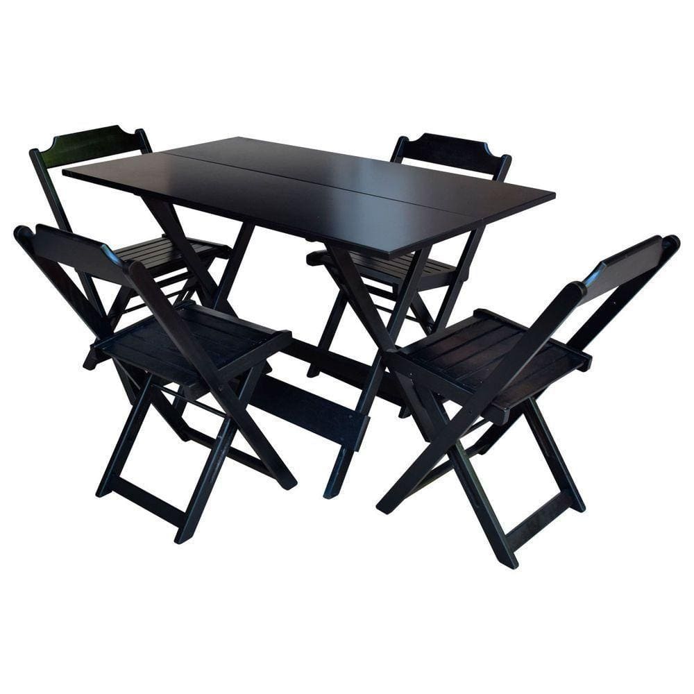 Jogo De Mesa Com 4 Cadeiras De Madeira Dobravel 120X70 - Preto - Preto