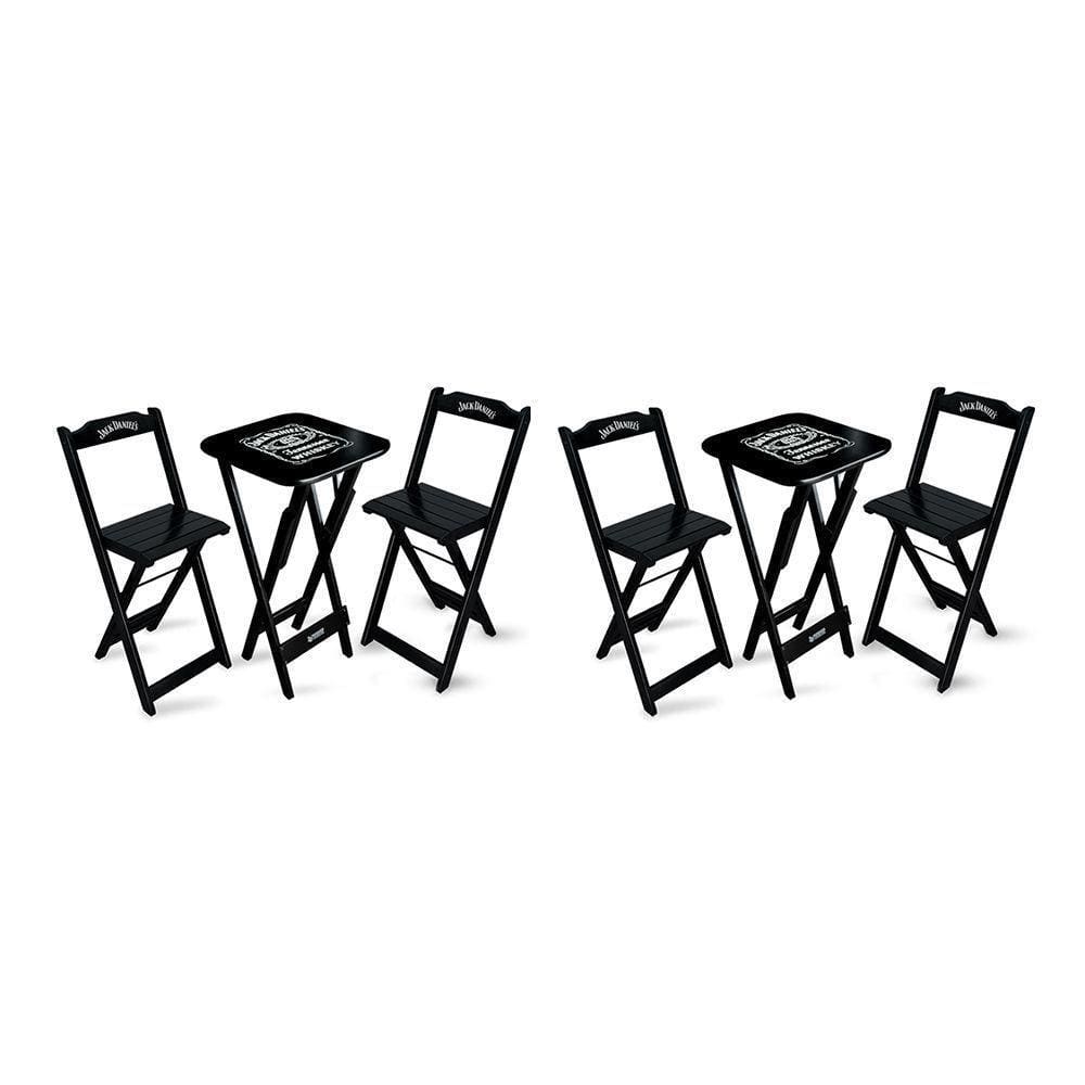 Kit 2 Conjuntos De Mesa Bistrô Dobrável Jack Daniel`s Com 2 Banquetas De Madeira Preta - Cor: Preto