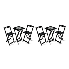 Kit 2 Conjuntos De Mesa Bistrô Dobrável Jack Daniel`s Com 2 Banquetas De Madeira Preta - Cor: Preto