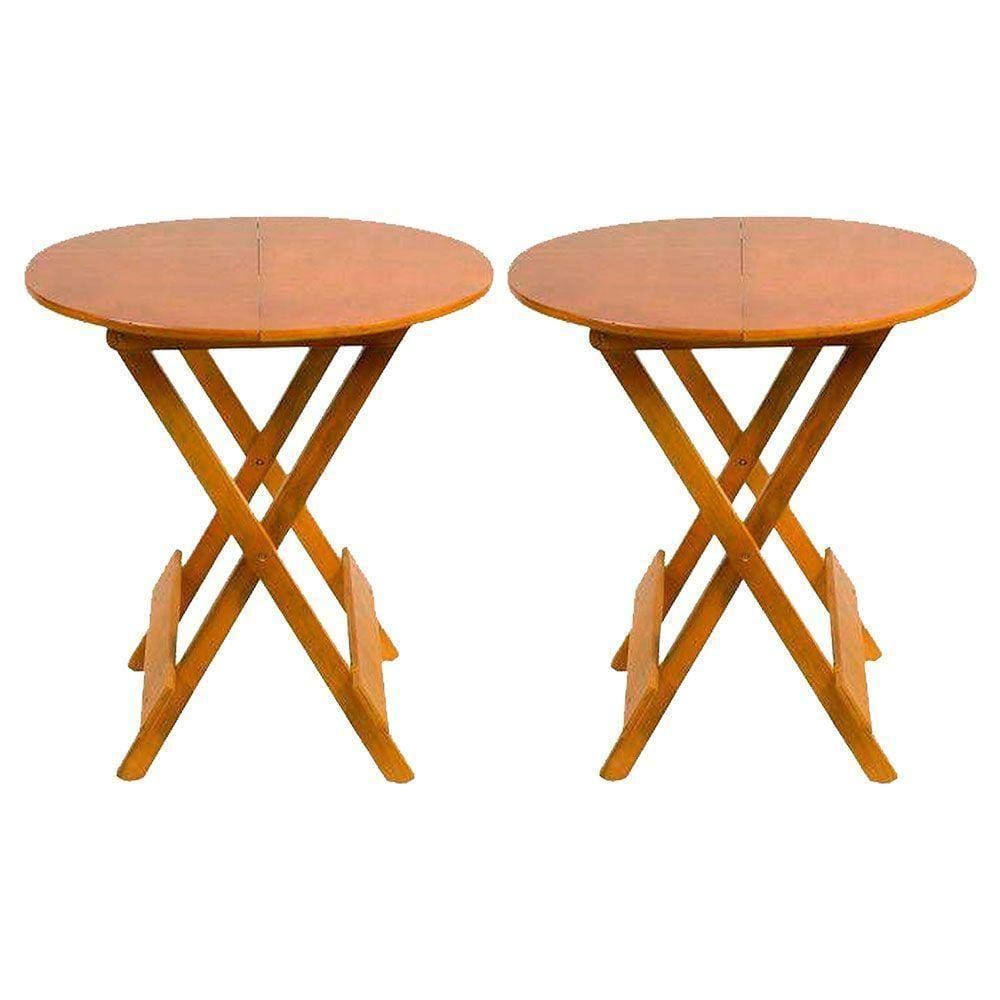 Kit 2 Mesas Redondas Dobráveis Em Madeira Maciça 70X70 Mel Ideal Para Bares E Restaurantes