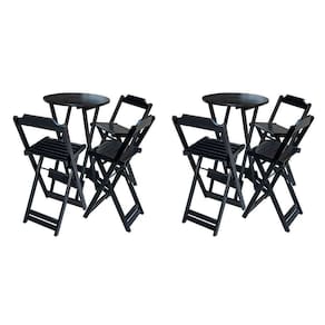Kit 2 Jogos De Mesa Bistrô De Madeira Dobrável Com 3 Banquetas - Preto