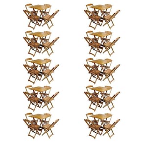 Kit 10 Jogos De Mesa Com 4 Cadeiras De Madeira Dobravel 70X70 - Mel - Amarelo
