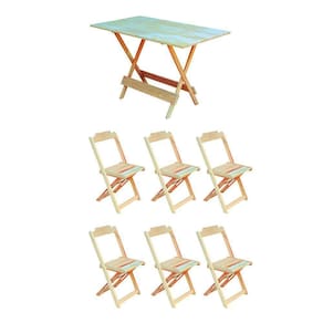 Conjunto Mesa De Madeira Dobravel 1,20X70 Sem Pintura/Crua 6 Cadeiras - Marrom