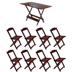 Conjunto Mesa De Madeira Dobravel 120X70 Imbuia 8 Cadeiras - Marrom