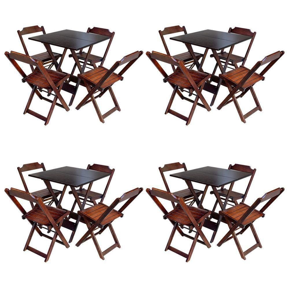 Kit 4 Jogos De Mesa Com 4 Cadeiras De Madeira Dobravel 70X70 - Imbuia - Marrom