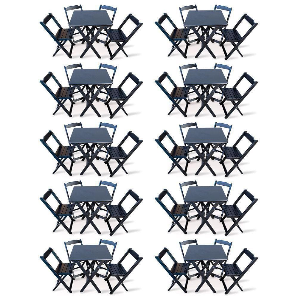 Kit De 10 Conjuntos De Mesa Dobrável 60x60 Com 4 Cadeiras Preto - Cor: Preto