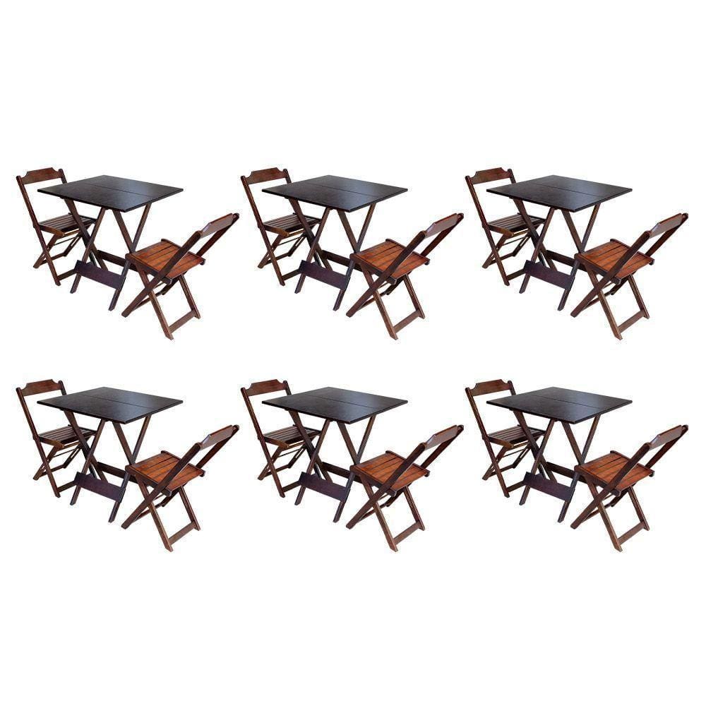 Kit 6 Conjuntos De Mesa Dobravel Com 2 Cadeiras De Madeira 70X70 - Imbuia - Marrom