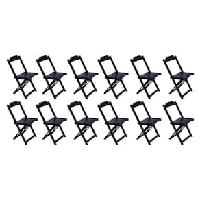 Kit 12 Cadeiras De Madeira Dobravel Preto - Preto
