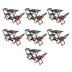 Kit 7 Jogos De Mesa Dobravel Com 2 Cadeiras De Madeira 70X70 Para Restaurante E Bar - Imbuia